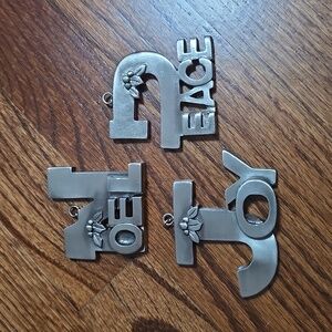Brushed Metal Christmas Ornaments - Peace, Joy and Noel